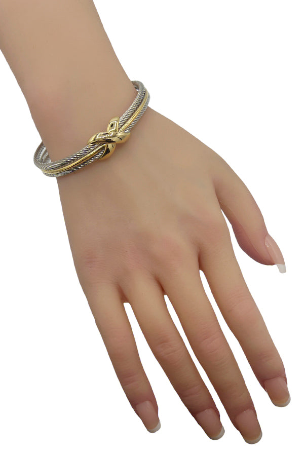 Two Tone X Charm Cuff Cable Wire Bracelet
