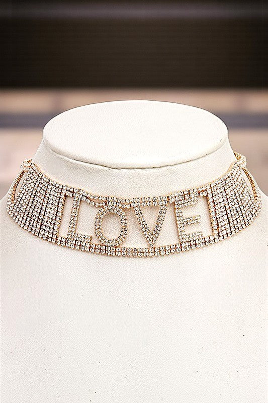 RHINESTONE PAVE LOVE CHOKER NECKLACE