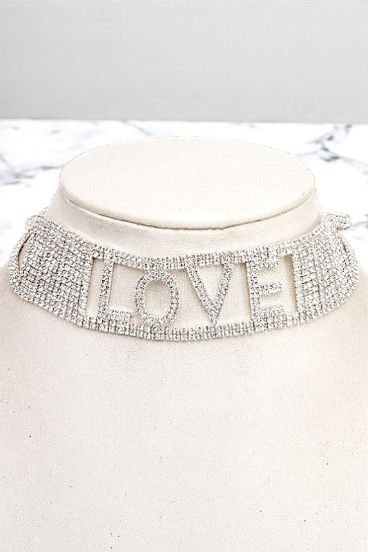 RHINESTONE PAVE LOVE CHOKER NECKLACE