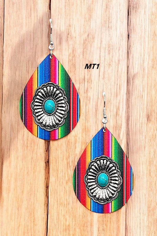 WOODEN PRINT TEARDROP DANGLE EARRIN