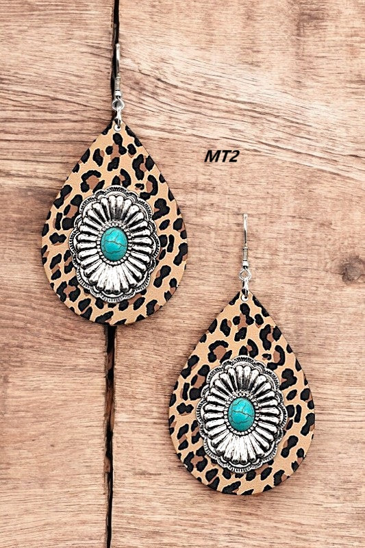 WOODEN PRINT TEARDROP DANGLE EARRIN