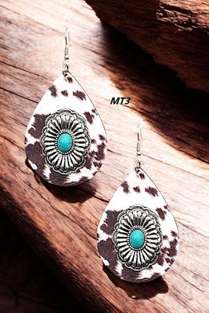 WOODEN PRINT TEARDROP DANGLE EARRIN