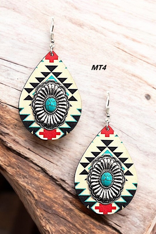 WOODEN PRINT TEARDROP DANGLE EARRIN