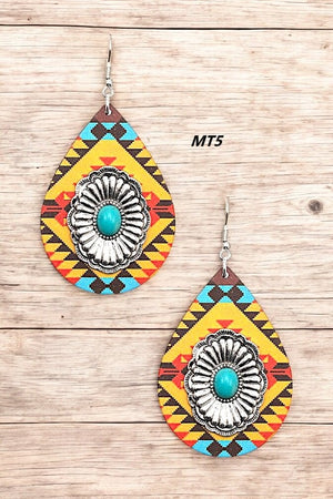 WOODEN PRINT TEARDROP DANGLE EARRIN