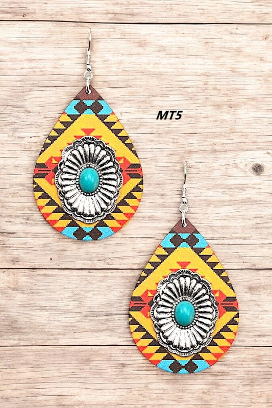 WOODEN PRINT TEARDROP DANGLE EARRIN