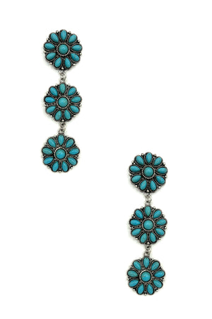 Triple Floral Gem Link Drop Earring