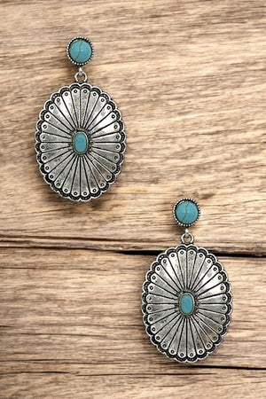 Concho Oval Detail Gemstone Accent Drop Earring