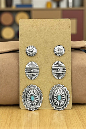 CONCHO DETAIL MIX POST EARRING SET