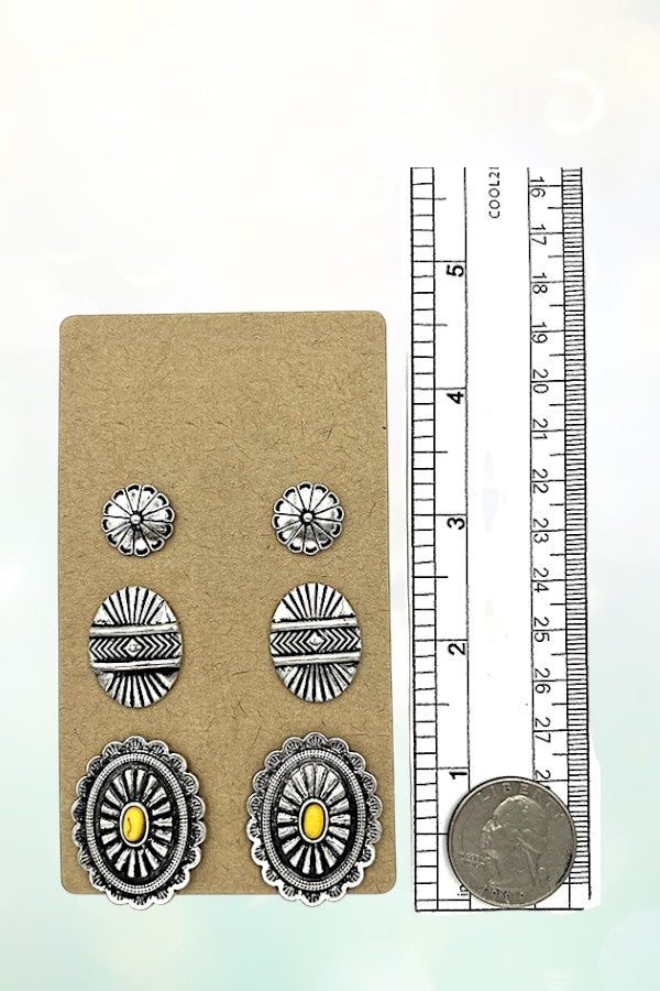 CONCHO DETAIL MIX POST EARRING SET