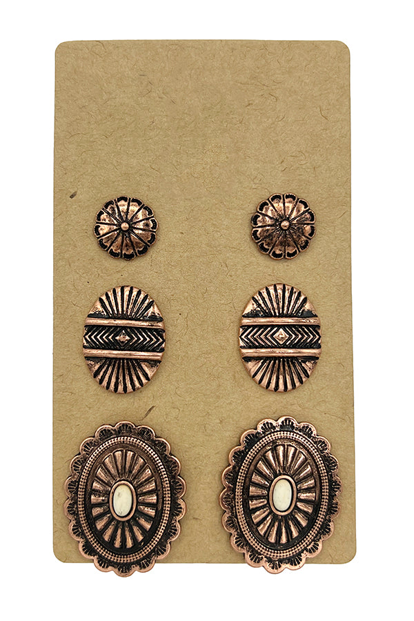 Concho Detail Mix Post Earring Set