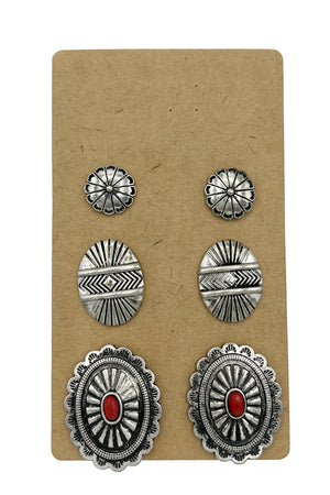 Concho Detail Mix Post Earring Set