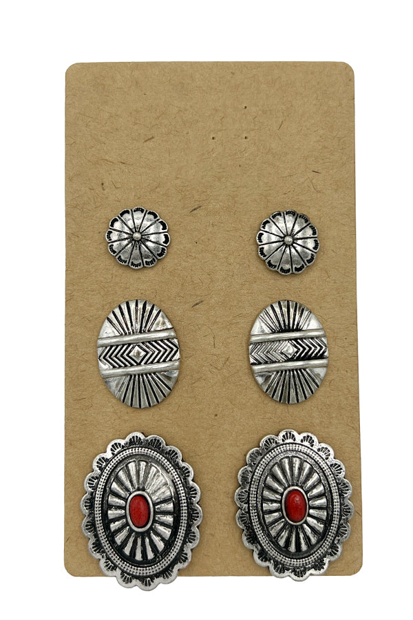 Concho Detail Mix Post Earring Set