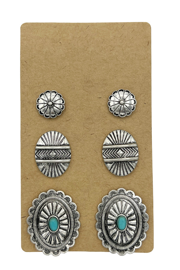 Concho Detail Mix Post Earring Set