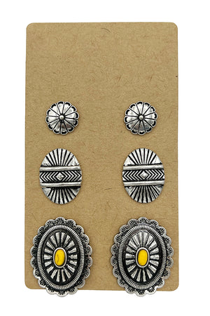 Concho Detail Mix Post Earring Set