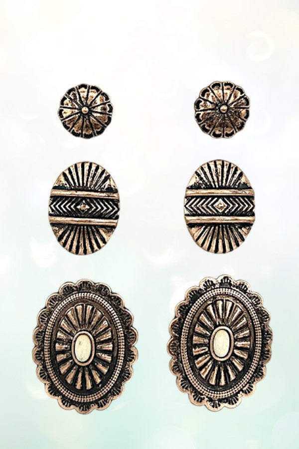 CONCHO DETAIL MIX POST EARRING SET