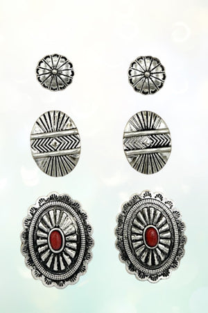 CONCHO DETAIL MIX POST EARRING SET