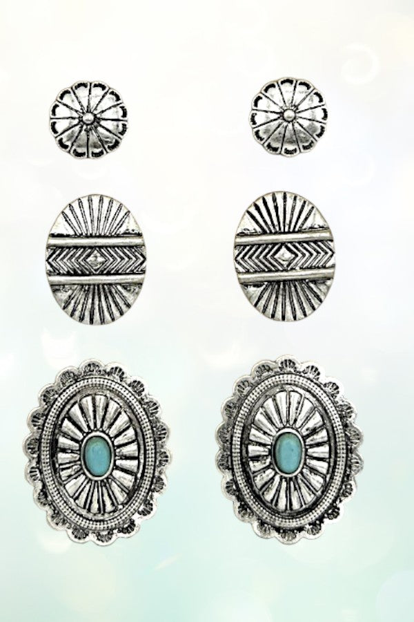 CONCHO DETAIL MIX POST EARRING SET