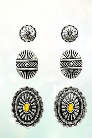 CONCHO DETAIL MIX POST EARRING SET