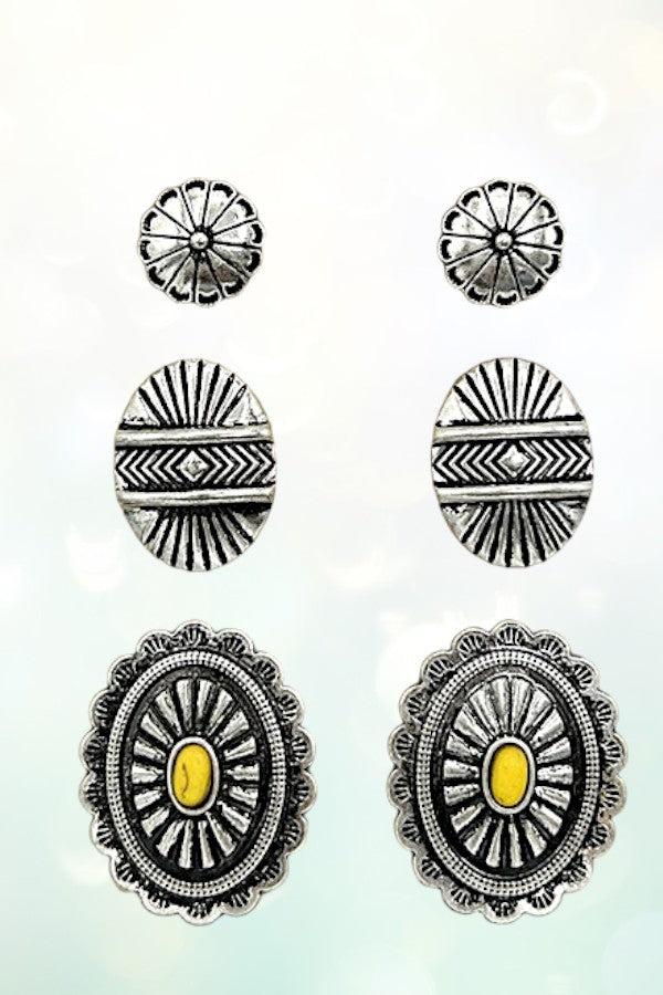 CONCHO DETAIL MIX POST EARRING SET