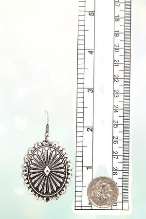 ROUND ETCHED CONCHO LINK TASSEL DANGLE CORD NECKLACE AND EARRING SET