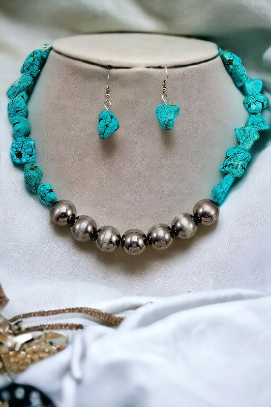 Aligned Bead Nugget Gemstone Necklace Set