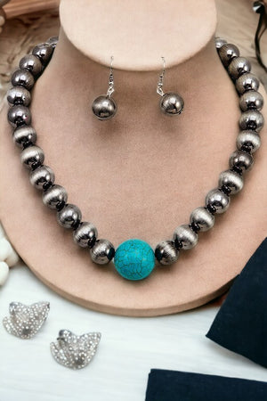 Ball Bead Gemstone Necklace Set