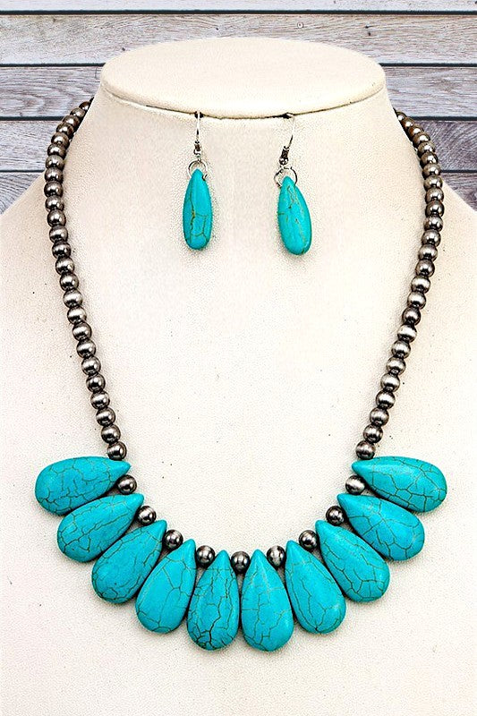 TEARDROP GEMSTONE BEADED NECKLACE SET