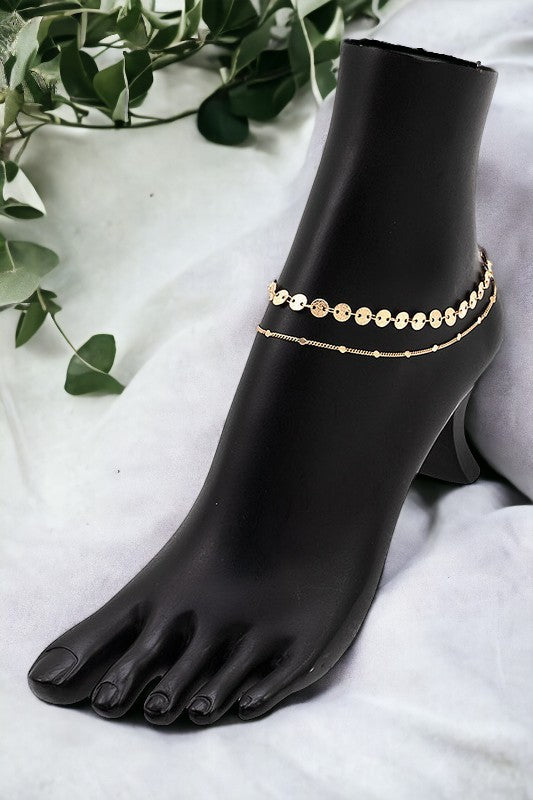 Disk Link Chain Bead Anklet