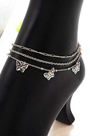 BUTTERFLY ACCENT MIX CHAIN ANKLET SET