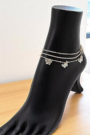 BUTTERFLY ACCENT MIX CHAIN ANKLET SET