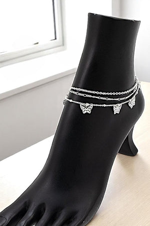 BUTTERFLY ACCENT MIX CHAIN ANKLET SET