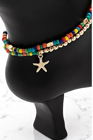 STARFISH DANGLE BEADED ANKLET SET