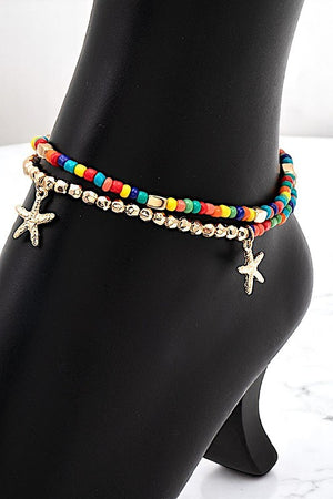 STARFISH DANGLE BEADED ANKLET SET