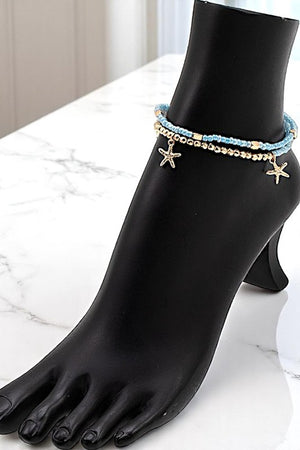 STARFISH DANGLE BEADED ANKLET SET