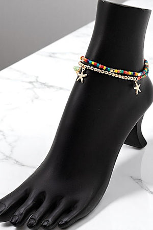 STARFISH DANGLE BEADED ANKLET SET