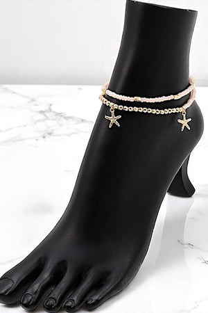 STARFISH DANGLE BEADED ANKLET SET