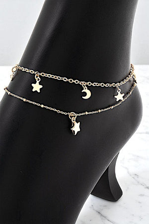 MOON AND STAR CHARMS DANGLE ANKLET SET