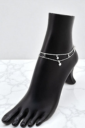 MOON AND STAR CHARMS DANGLE ANKLET SET
