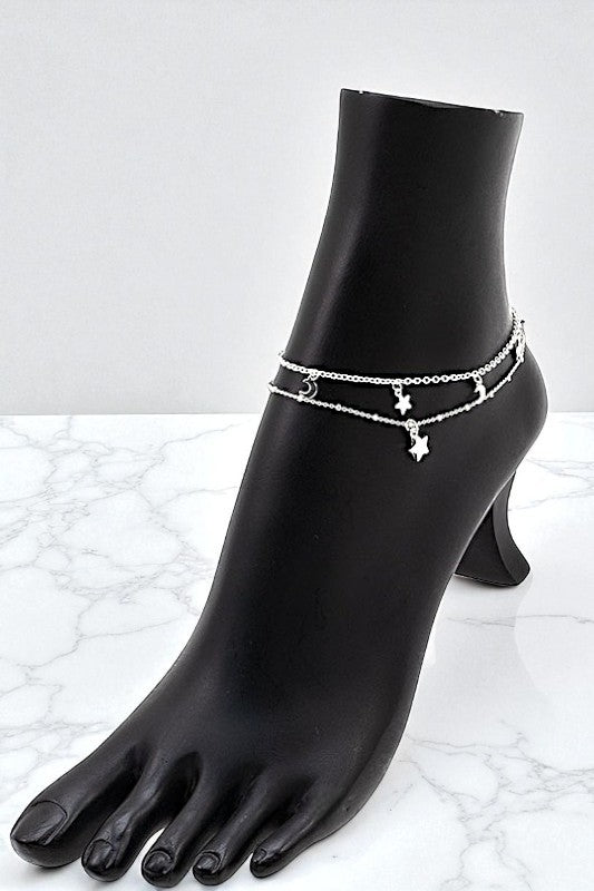 MOON AND STAR CHARMS DANGLE ANKLET SET