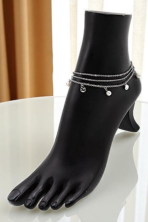 LAYERED PEARL DISK DANGLE CHAIN ANKLET SET
