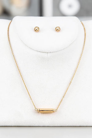 BAR PENDANT NECKLACE AND BALL BEAD POST EARRING SET