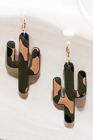 CAMO PRINT CACTUS DROP EARRING