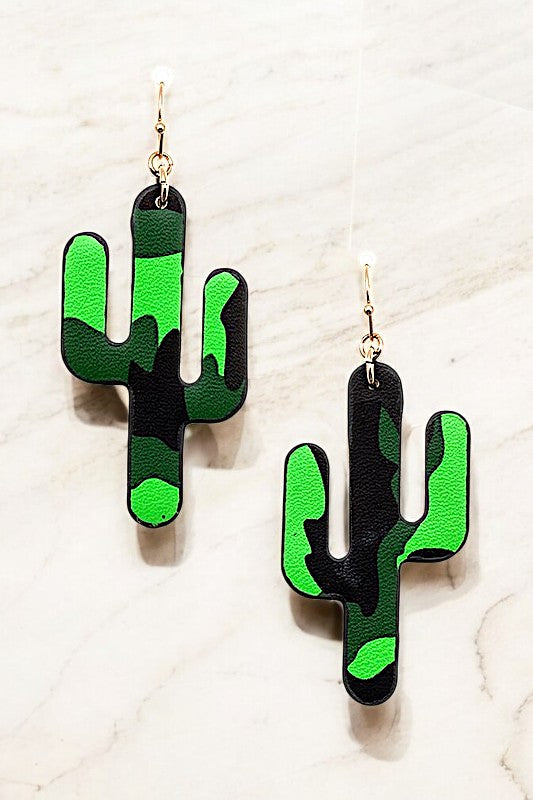 CAMO PRINT CACTUS DROP EARRING