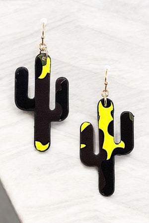 CAMO PRINT CACTUS DROP EARRING