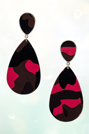 CAMO PRINT TEARDROP DANGLE EARRING