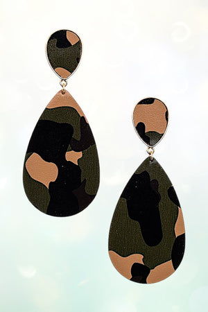 CAMO PRINT TEARDROP DANGLE EARRING