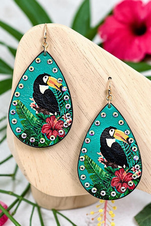 PARROT PRINT TEARDROP DANGLE EARRING