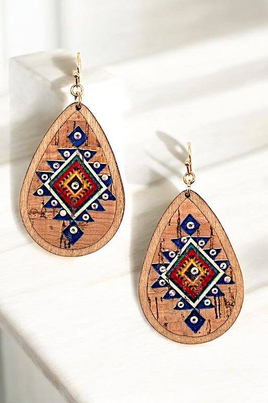 CORK TRIBAL DETAIL TEARDROP EARRING