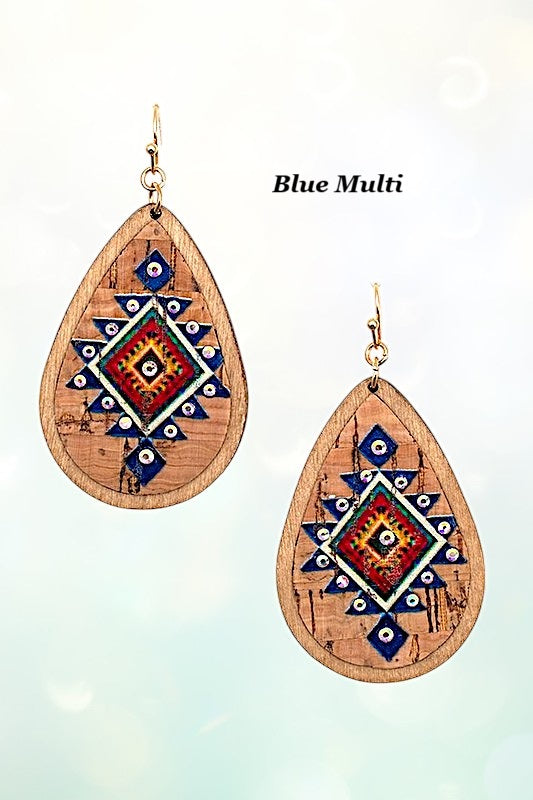 CORK TRIBAL DETAIL TEARDROP EARRING