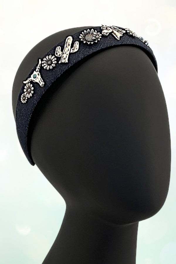 WESTERN THEME DENIM HEADBAND